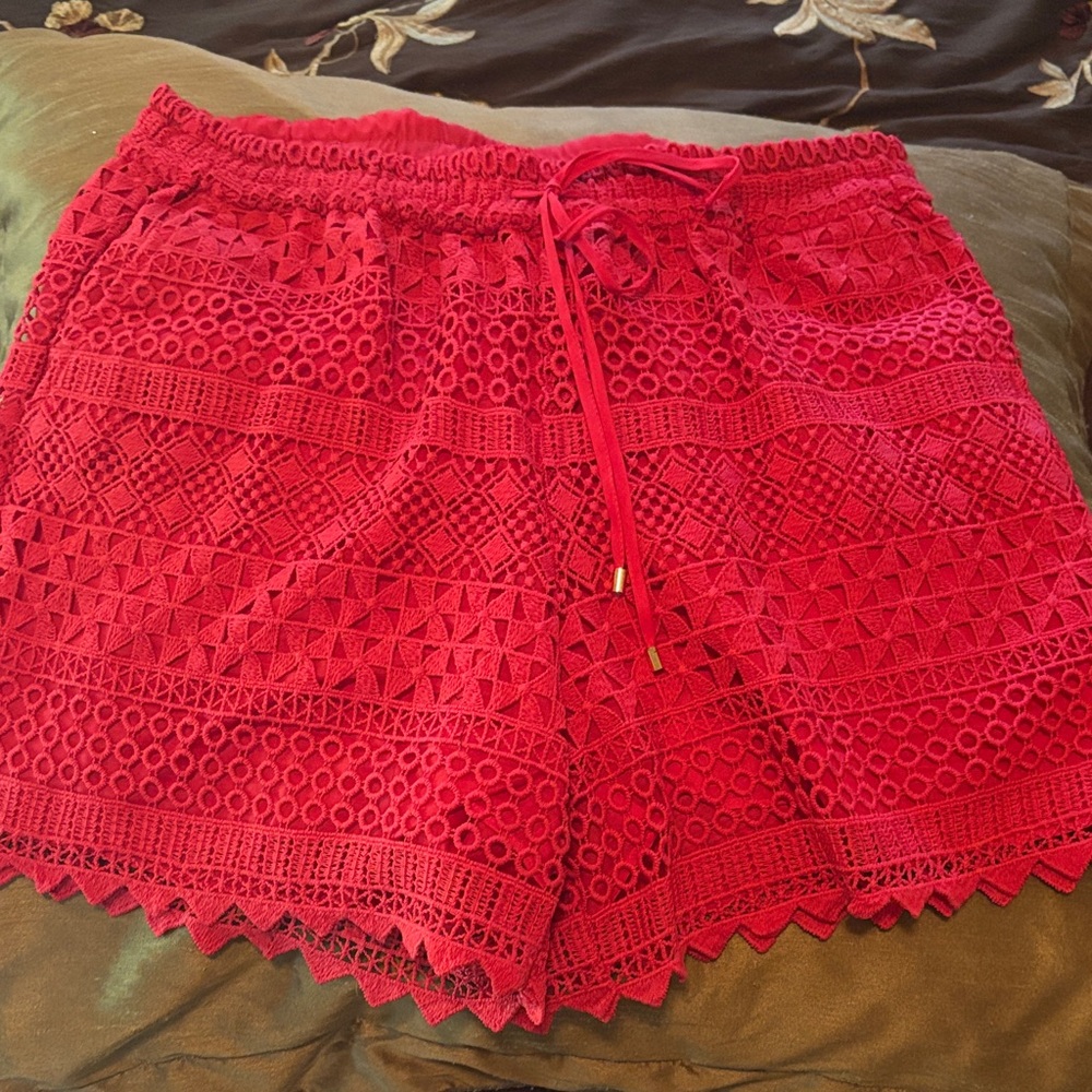 Ralph Lauren Red High Waist Crochet Shorts